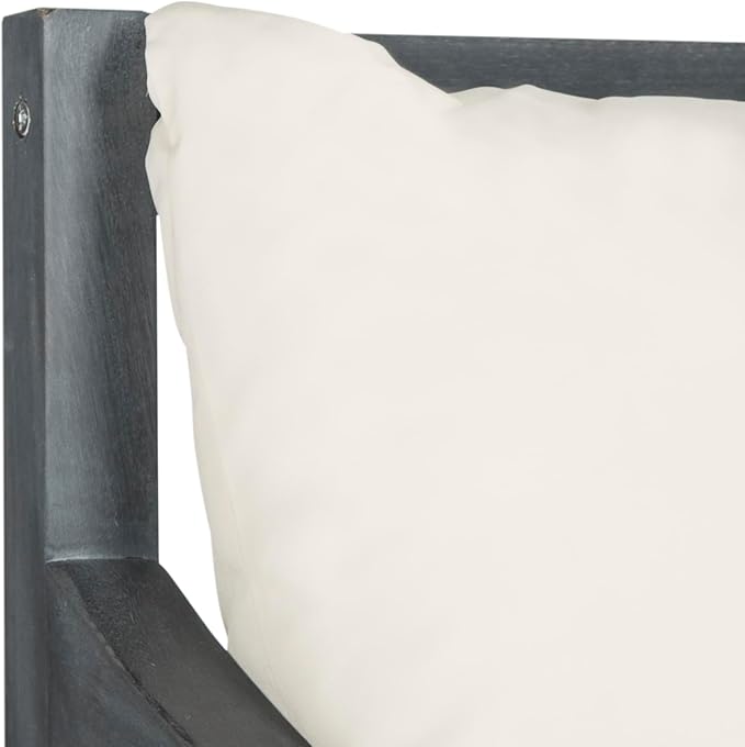 SAFAVIEH Outdoor Collection Pomona Ash Grey Solid Wood/Beige Lounger Bench Sofa Loveseat (PAT6740B)