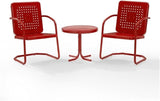 Pemberly Row 3 Piece Metal Outdoor Chair Set, Bright Red Gloss Finish, Retro Patio Furniture, Steel Construction - Photo 5