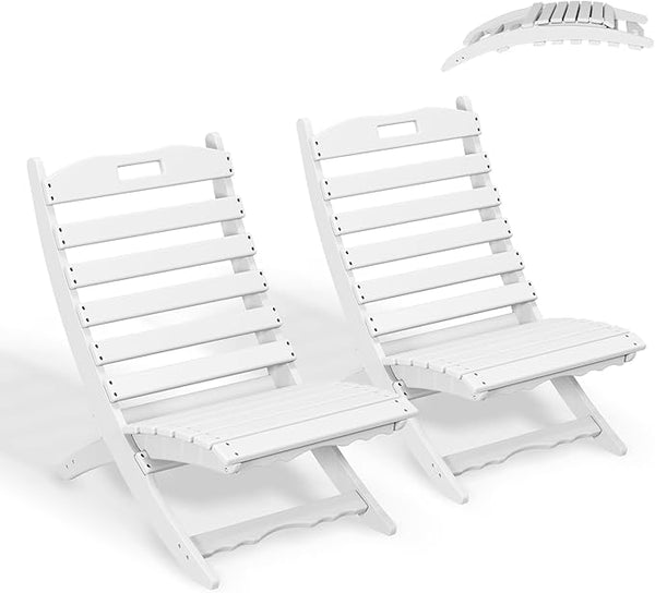GREENVINES Folding Wave Chairs Set of 2 | Xavier | Portable Adirondack Chair | HDPE Plastic | All Weather | White - Photo 1