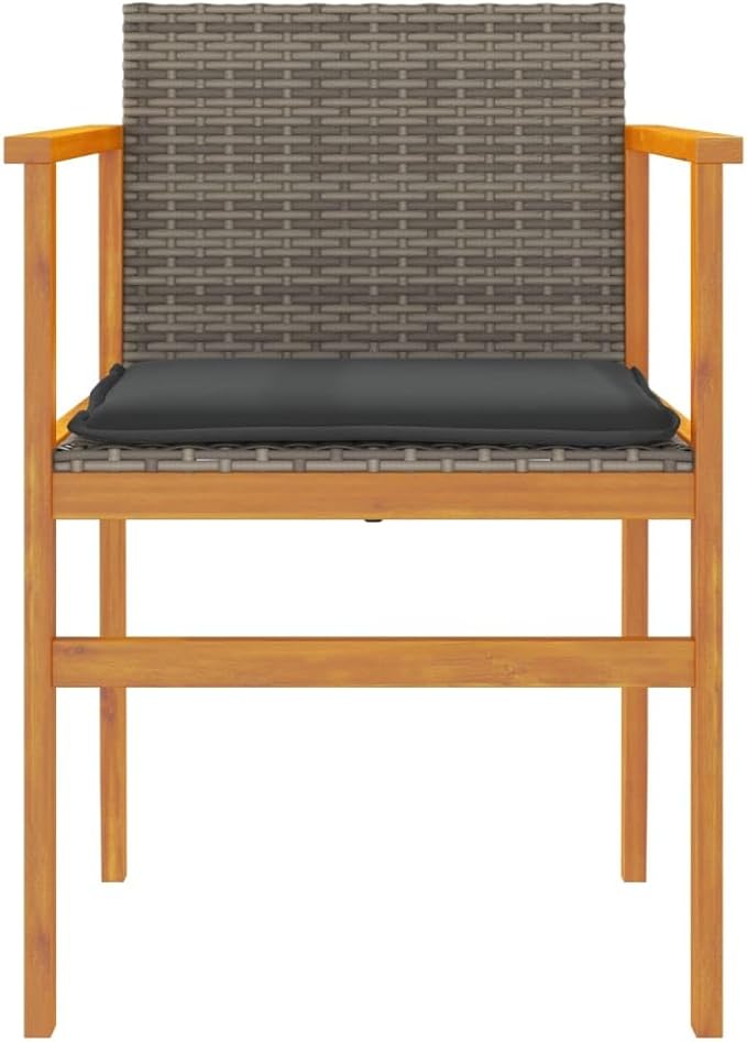 Patio Chairs with Cushions 2 pcs Gray Poly Rattan&Solid Wood Sillas para Patio Lawn Chairs for Dining Table Garden - Photo 5