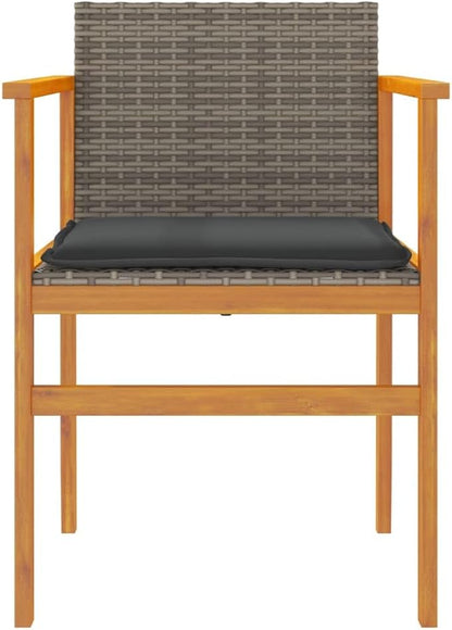 Patio Chairs with Cushions 2 pcs Gray Poly Rattan&Solid Wood Sillas para Patio Lawn Chairs for Dining Table Garden Chair for Picnic Study Courtyard Living Room