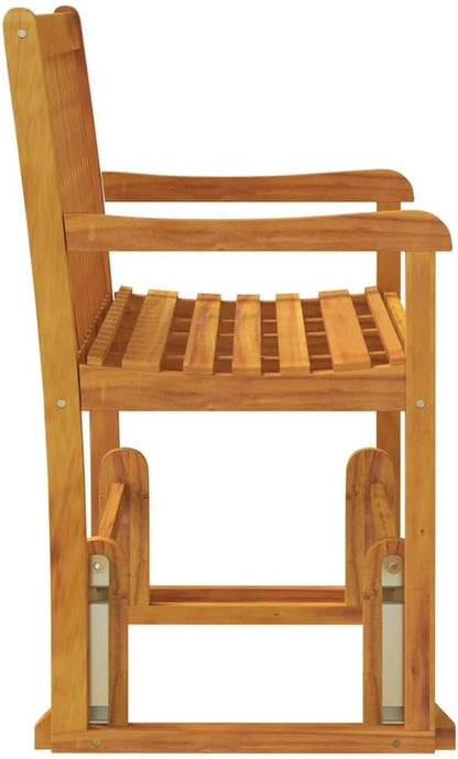 Solid Acacia Wood Two-Seat Glider Garden Bench 43.3"x43.3"x38.2" Rustic Brown Oiled Finish Rocking Seat for Patio, Porch, Balcony & Backyard Outdoor Living