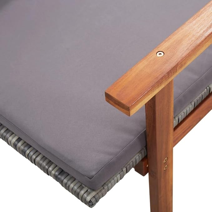78.7" Grey Outdoor Chaise Lounge Sun Lounger with Adjustable Backrest, Acacia Wood Frame & Removable Cushion - Photo 8