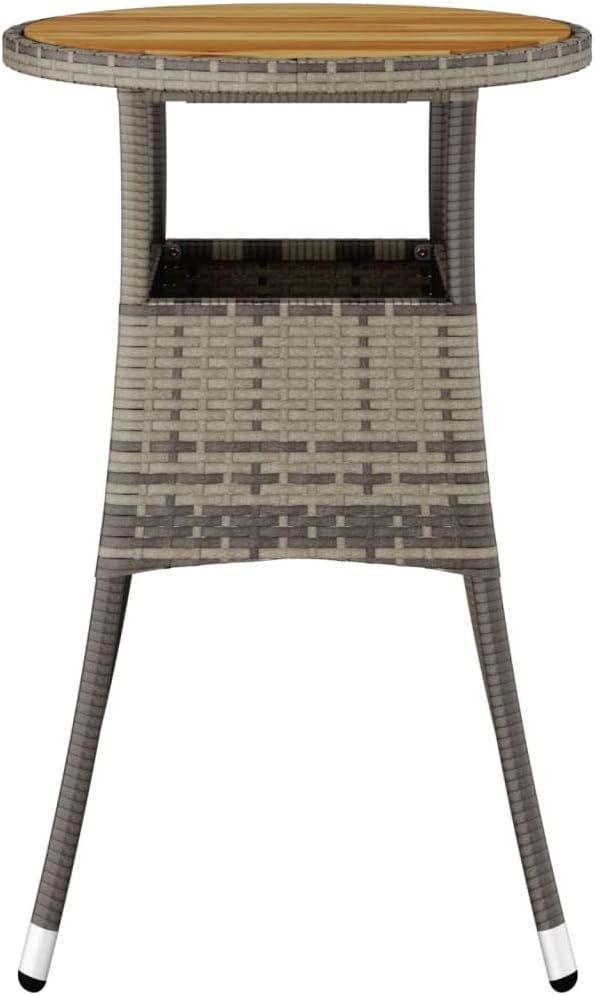 Garden Table with Grey Poly Rattan Round Top and Solid Acacia Wood Base - Photo 4