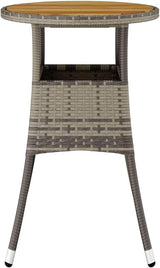 Garden Table with Grey Poly Rattan Round Top and Solid Acacia Wood Base - Photo 4