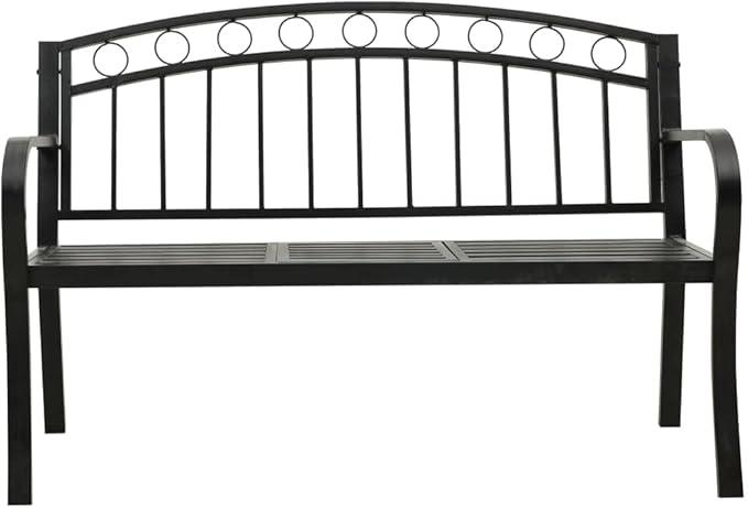 Patio Bench with a Table, Bench with backrest and armrests, Garden Bench, Garden Bench for Parks, Yards and porches,49.2" Steel Black