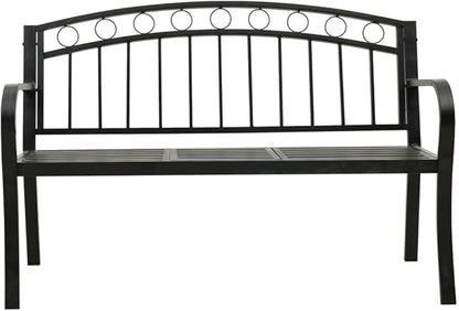 Patio Bench with a Table, Bench with backrest and armrests, Garden Bench, Garden Bench for Parks, Yards and porches,49.2" Steel Black