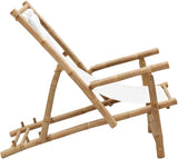 Deck Chair Bamboo and Canvas, Outdoor Patio Furniture, Balcony Chairs, Lounge Chairs, Beach Lounge Chair Outdoor - Photo 4