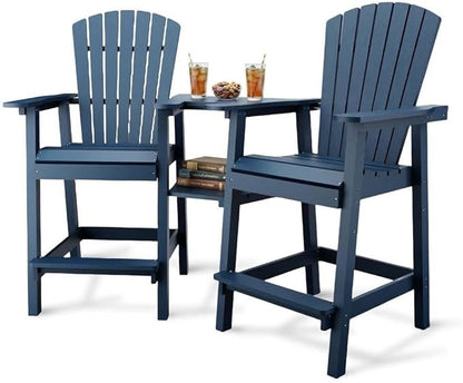 GAOMON Tall Adirondack Chairs Set of 2, Recycled HDPE Bar Height Patio Chairs with 2 Removable Connecting Trays & Umbrella Hole, Heavy Duty Outdoor Furniture for Deck, Backyard, Garden, Balcony, Blue