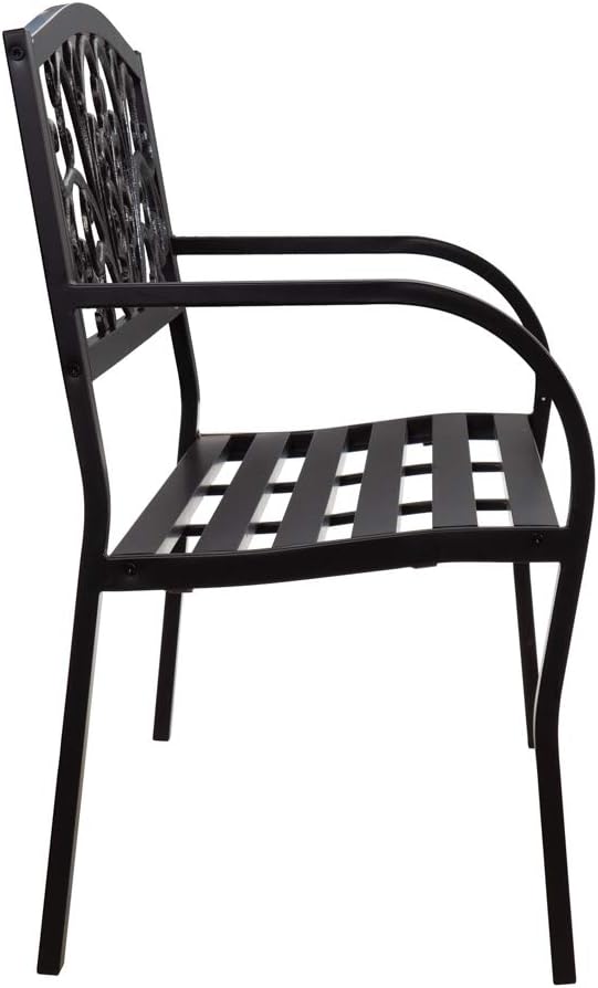 Evergreen Garden Weatherproof Outdoor Bench Blooming Garden | Holds Up to 300 lbs. | Furniture for Lawn Garden Patio Porch Park Deck | Steel | Black