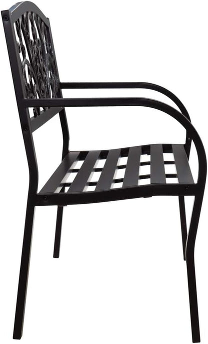 Evergreen Garden Weatherproof Outdoor Bench Blooming Garden | Holds Up to 300 lbs. | Furniture for Lawn Garden Patio Porch Park Deck | Steel | Black