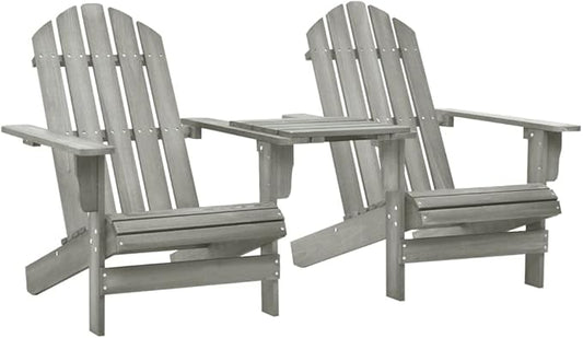 Adirondack Chair Outdoor Wood Garden Patio Seat with Ergonomic Slanted Backrest and Wide Armrests, Weather-Resistant Fir Wood, Grey