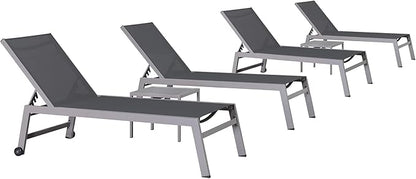 PURPLE LEAF 6-Piece Outdoor Chaise Lounge Oversized Pool Lounge Chairs with Easy-to-Move Wheels and Adjustable Backrest Extra Large Patio Loungers for Poolside Deck Beach Yard Table Included, Grey