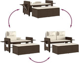Garden Bench Deck Bench Reclining Patio Bench with Cushions Brown Poly Rattan - Photo 9