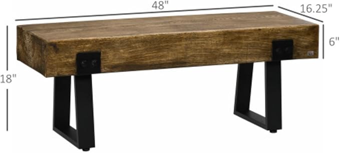 Wood-Effect Concrete Garden Bench with Metal Legs, Rustic Indoor Outdoor Bench for Patio Porch Entryway & End of Bed, All-Weather Durable Furniture, Natural and Black
