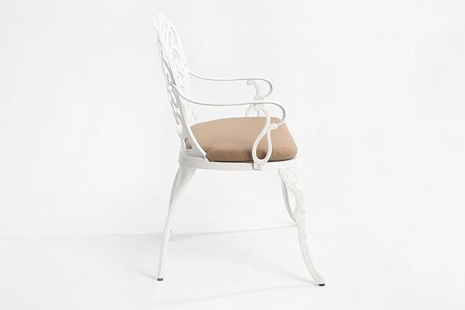 espidoo Cast Aluminum Garden Bench: Year-Round Elegance with Floral Rose - White Outdoor Patio Bench with Cushion - 34.6" W for Patio Lawn & Backyard