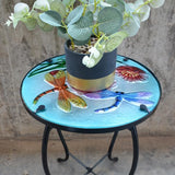 12 Inch Round Dragonfly Glass Side Table, Patio Small Table, Outdoor Side Table, Outdoor Bar Table - Photo 6