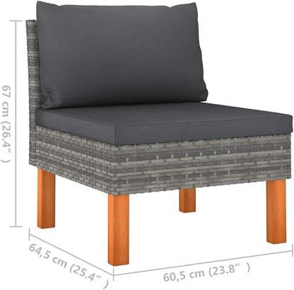 vidaXL Modern Middle Outdoor Sofa in Grey | Durable Poly Rattan and Comfy Polyester Cushion for Indoor and Outdoor Use | Easy Care for Balcony and Garden | Sectional for Adults | One-Seat Modular