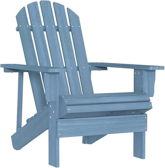 Solid Fir Wood Adirondack Chair Blue Medium Ergonomic Design for Outdoor Relaxation Garden Patio Terrace Durable Weather-Resistant