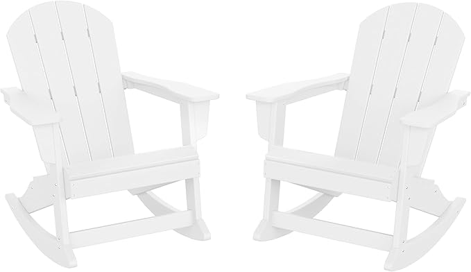 WO WESTIN OUTDOOR HDPE Laguna Outdoor Rocking Poly Adirondack Chair (Set of 2), White