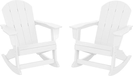 WO WESTIN OUTDOOR HDPE Laguna Outdoor Rocking Poly Adirondack Chair (Set of 2), White