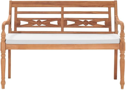Batavia Bench with Cushions, Vintage Garden Wooden Bench, Outdoor Garden Bench, Bench with Backrest for Patio, Garden, Yard, Lawn, 47.2" Teak