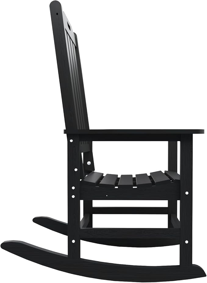 Oversized Rocking Chair Set of 8, Outdoor Rocking Chair for Adults, All Weather Resistant Porch Rocker for Lawn Garden, Black
