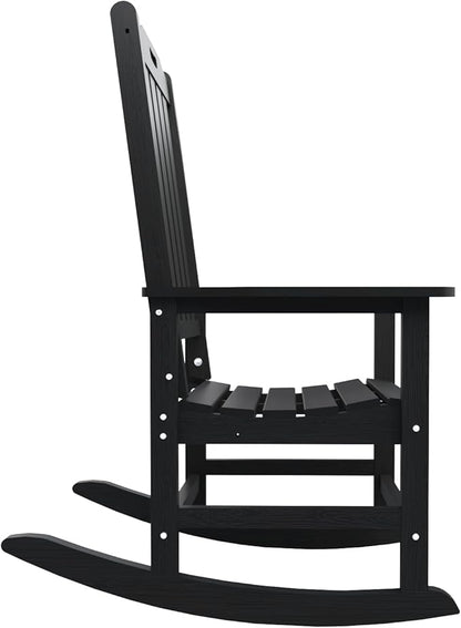 Oversized Rocking Chair Set of 4, Outdoor Rocking Chair for Adults, All Weather Resistant Porch Rocker for Lawn Garden, Black