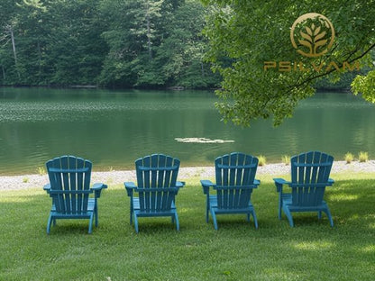 Psilvam Adirondack Chair, Oversized Poly Lumber Fire Pit Chair with Cup Holder, 350Lbs Support Patio Chairs for Garden, Weather Resistant Outdoors Seating, Relaxing Gift for Father & Mother (4, Blue)