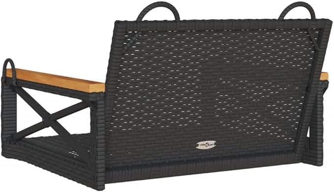 1-Seater Black PE Rattan Garden Chair Swing Bench 24.4x24.8x15.7 in Powder-Coated Steel Frame Solid Acacia Seat for - Photo 7