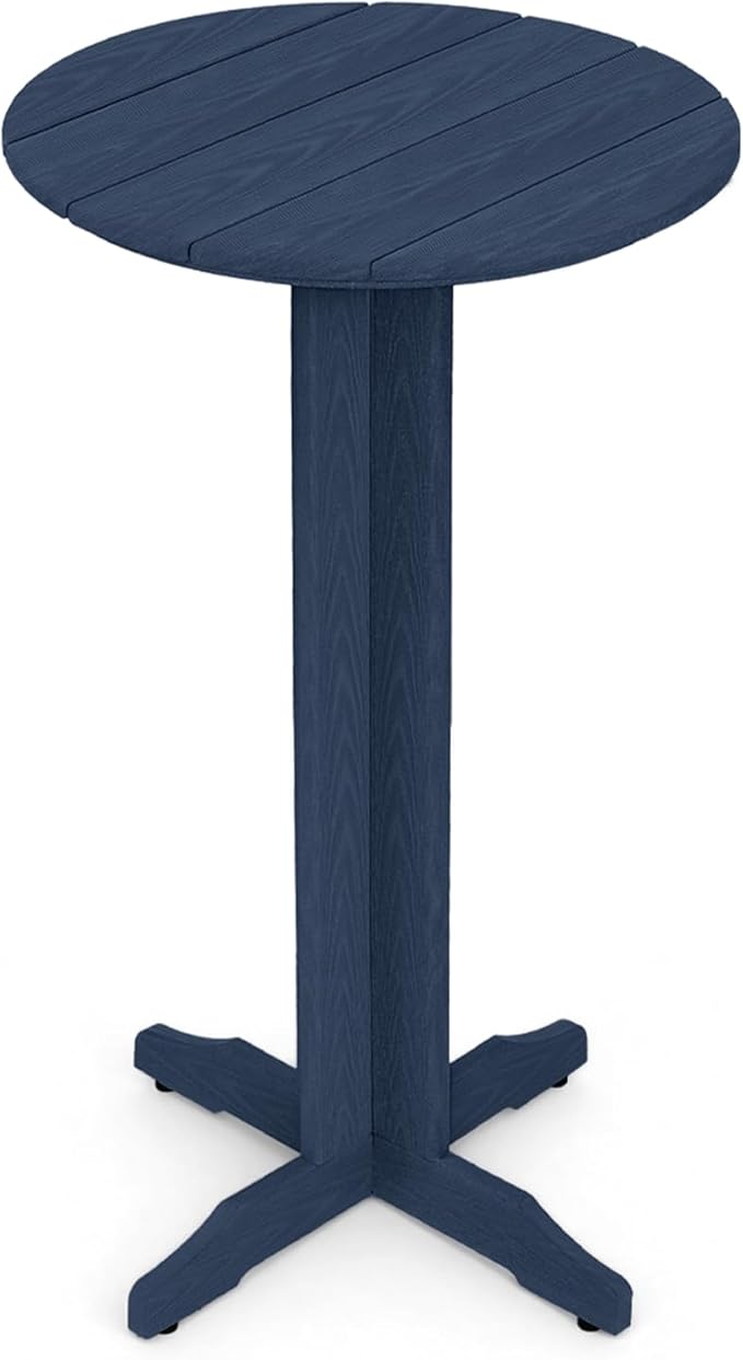 Outdoor Round Bar Table, 43 Inch All-Weather HDPE Bar Height Pub Table with Adjustable Feet, Heavy Duty High Top Bistro Table for Garden, Deck, Poolside,Backyard (Navy Blue)