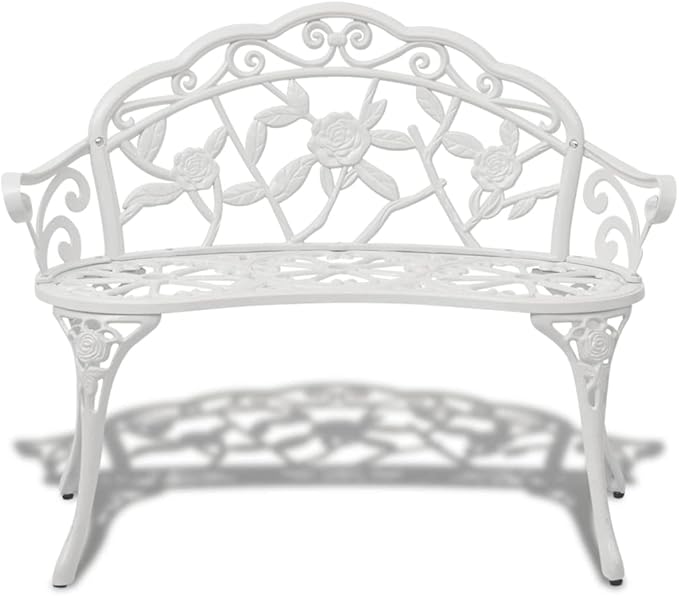 Retro Style,Metal Bench,Patio Bench,Garden Bench,Park Bench,Outdoor Bench, Front Porch Chair,2 Person Bench,Suitable for Garden,Patio,Porch, Poolside,Balcony,Lawn,39.4" Cast Aluminium White