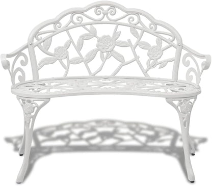 Retro Style,Metal Bench,Patio Bench,Garden Bench,Park Bench,Outdoor Bench, Front Porch Chair,2 Person Bench,Suitable for Garden,Patio,Porch, Poolside,Balcony,Lawn,39.4" Cast Aluminium White