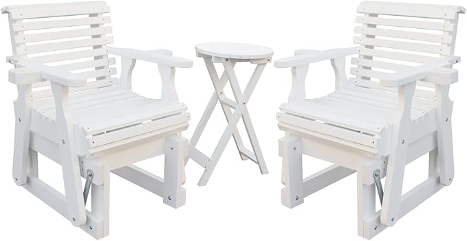 Outdoor Glider Chair, 2-Seater Wooden Glider Patio Furniture Set with Table, Cupholder - Photo 1