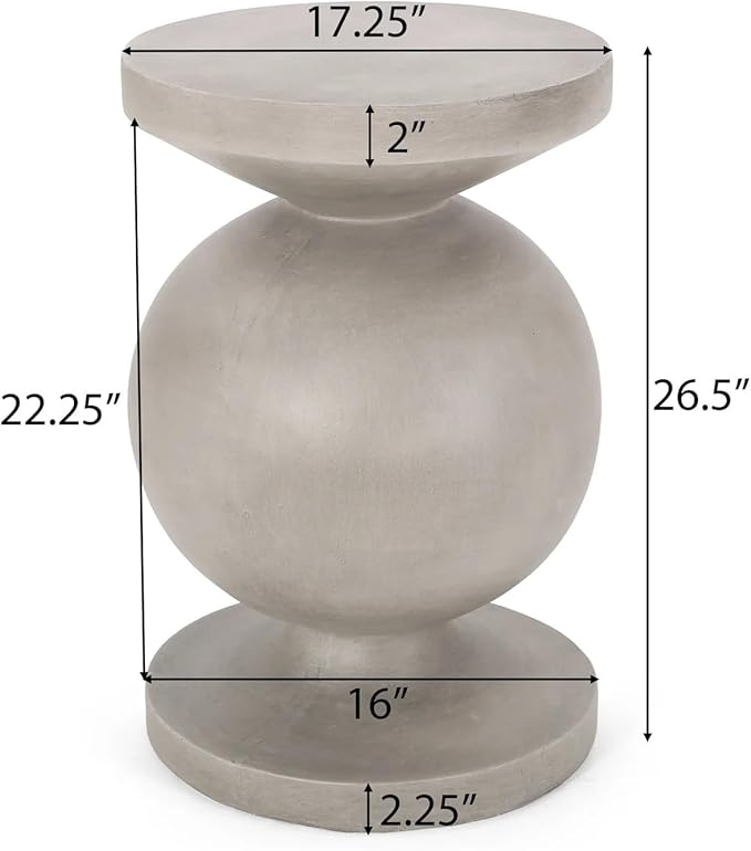 Outdoor Concrete Side Table Faux Stone End Table, Round Outdoor Accent Tables, Garden Stool Plant Stand for Porch, Backyard Patio Silver- Candy