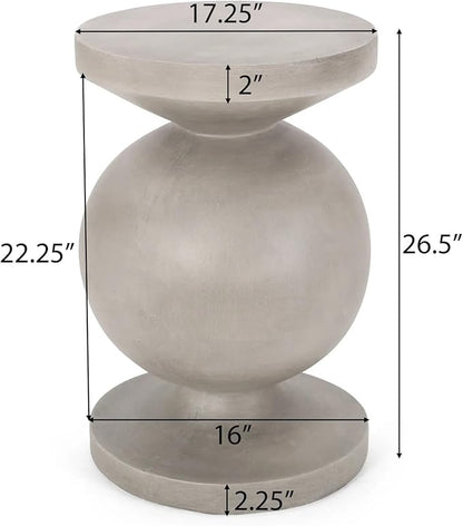 Outdoor Concrete Side Table Faux Stone End Table, Round Outdoor Accent Tables, Garden Stool Plant Stand for Porch, Backyard Patio Silver- Candy