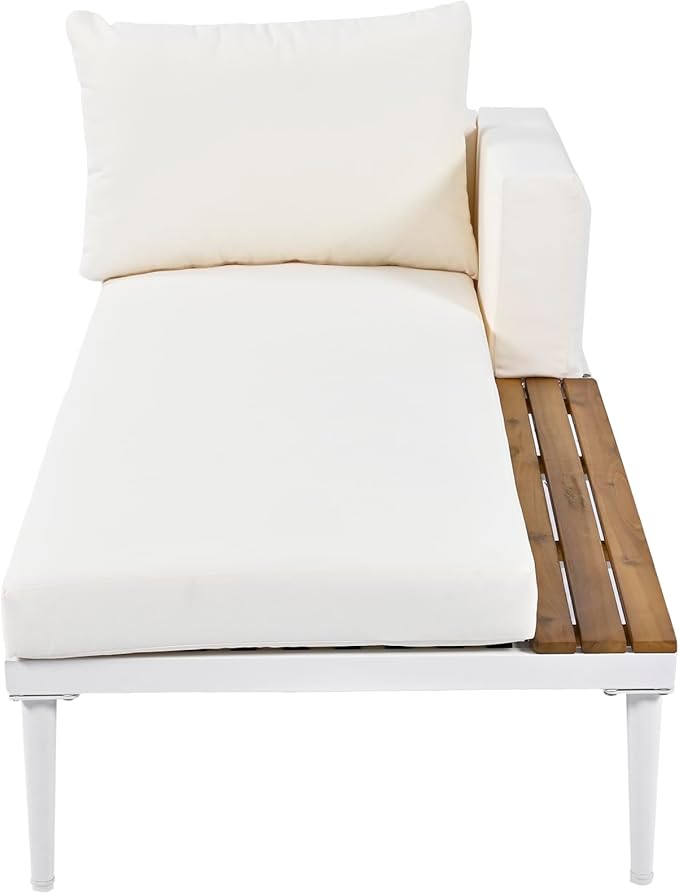 Outdoor Bed with Cushions and Pillows, Patio Daybed with Wood Topped Side Table for Drinks - Photo 4