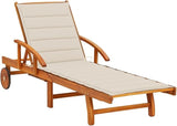 Acacia Wheeled Chaise Lounge 23.6"x78.7"x33.5" with Cushion, Adjustable Arms for Pool, Yard, Patio - Photo 1