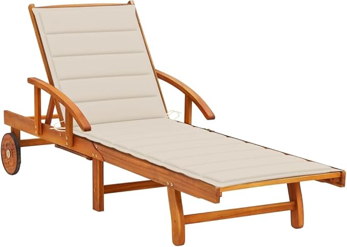 Modern Acacia Wood Sun Lounger with Adjustable Armrests and Chaise Cushion - Photo 1