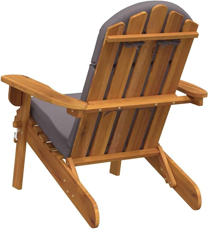 Dark Grey Solid Acacia Wood Garden Chair with Natural Wood Design and Polyester Cushion - Photo 6