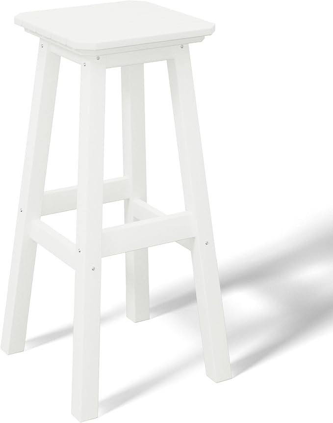 Costaelm 29" Height Outdoor Bar Stools, All-Weather Bar Stools, Adirondack Poly Patio Square Bar Stool for Patio, Deck, Kitchen Counter and Garden, White