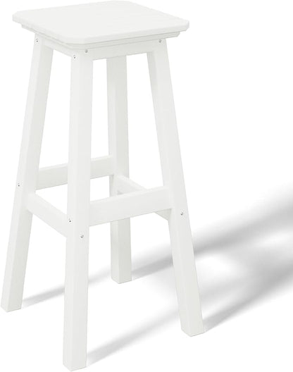 Costaelm 29" Height Outdoor Bar Stools, All-Weather Bar Stools, Adirondack Poly Patio Square Bar Stool for Patio, Deck, Kitchen Counter and Garden, White