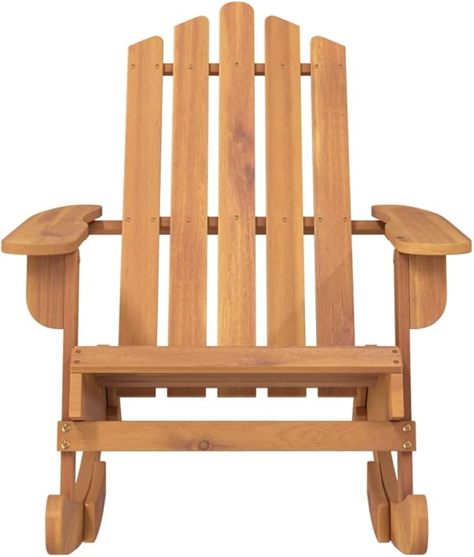 Solid Acacia Wood Outdoor Rocking Chair, Rustic Patio Porch Rocker with Wide Armrests for Garden Backyard, Weather-Resistant Brown Wood Rocking Chair