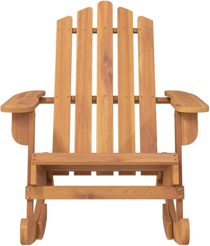 Solid Acacia Wood Outdoor Rocking Chair, Rustic Patio Porch Rocker with Wide Armrests for Garden Backyard, Weather-Resistant Brown Wood Rocking Chair