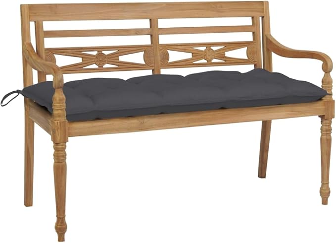 Batavia Bench,Wood Garden Bench Indoor/Outdoor Benches Patio Bench Suitable for Yards, patios, Gardens, Balconies and terraces with Anthracite Cushion 47.2" Solid Teak Wood