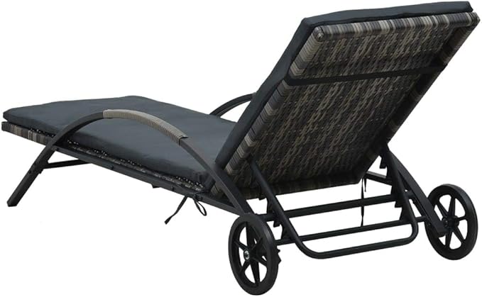 Anthracite PE Rattan Outdoor Chaise Lounge 78.7"x25.6"x15.4", Adjustable Backrest & Wheels - Photo 5