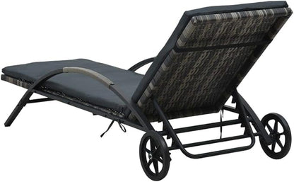 Anthracite PE Rattan Outdoor Chaise Lounge 78.7"x25.6"x15.4", Adjustable Backrest & Wheels, Patio Poolside Sun Lounger for Garden Terrace Balcony