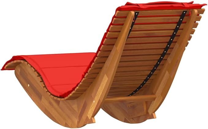 Rocking Sun Lounger with Thick Padded Cushion, Ergonomic Acacia Wood Outdoor Chaise Lounge Chair for Patio, Garden - Photo 6