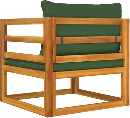Acacia Wood Garden Chair with Green Cushions, Durable Outdoor Seating for Balcony & Patio, Comfortable Modern Design