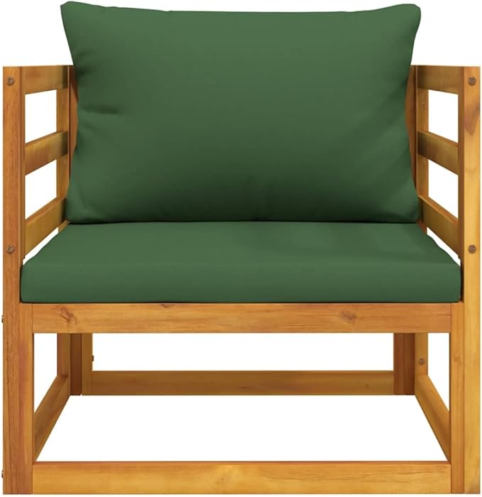 Acacia Wood Garden Chair with Green Cushions, Durable Outdoor Seating for Balcony & Patio, Comfortable Modern Design